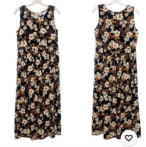 Vintage 90s ERIKA Studio Sleeveless Grunge  Empire Waist Brown Floral Dress SZS